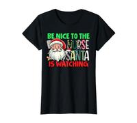 Be Nice to the Nurse Santa is Watching Ugly x-mas Sweater Value Graphic T-Shirt, Women, Black, L