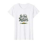 Be One with Nature: Rustic Floral Inspirational T-Shirt, Women, White, S