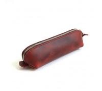 be online Handmade Genuine Leather Pencil Case - Multi-Use Desk Organizer for Pens and Makeup Brushes - Protective Case with Sturdy Zipper, Red, one size, Retro