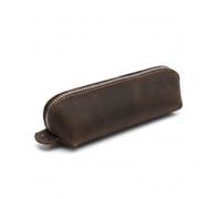 be online Handmade Genuine Leather Pencil Case - Multi-Use Desk Organizer for Pens and Makeup Brushes - Protective Case with Sturdy Zipper, dark brown, one size, Retro
