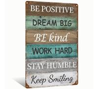 Be Positive Rustic Metal Wall Decor Vintage Inspirational Tin Sign Wall Art Positive Plaque with Quotes Motivational Quote Decor for Office Bedroom Living Room 8x12 Inch (2588)