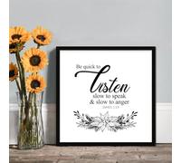 Be Quick to Listen Slow to Speak Slow to Anger Rustic Framed Wood Sign Motivational Wood Sign Home Decor Funny Farmhouse Sign Wall Art for Bedroom Living Room Decor,7x7 In