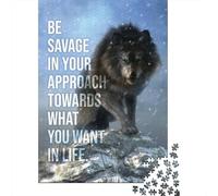 Be Savage Wolf Motivation Adult Jigsaw Puzzle, 1000 Pieces, 38x26cm/1000pcs; Low-dust White Cardboard Pieces; Shared Family Time Around The Table