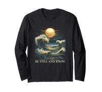 Be Still and Know Bible Faith Christian Blue Wave Full Moon Long Sleeve T-Shirt