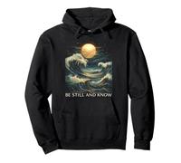 Be Still and Know Bible Faith Christian Blue Wave Full Moon Pullover Hoodie