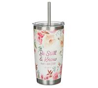Be Still and Know Bright Floral Stainless Steel Travel Tumbler