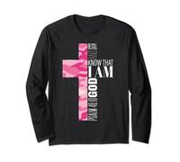Be Still And Know God Christian Bible Verse Pink Camo Cross Long Sleeve T-Shirt