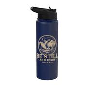 Be Still and Know Psalm 4610 Deer on Mountain Faith Stainless Steel Insulated Water Bottle