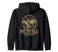 Be Still And Know Psalm 4610 Deer on Mountain Faith Zip Hoodie