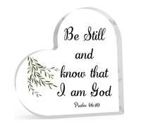Be Still And Know That i Am God Christian Acrylic Heart Shaped Keepsake Gift For Women Inspirational Religious Gifts For Her Christmas Mom Sister Friend 10x10 CM Desktop Art Decoration