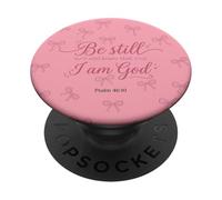 Be Still Bible Verse Christian Pink Coquette Bow Pattern PopSockets Adhesive PopGrip