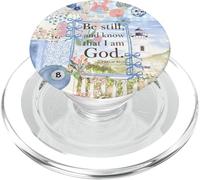 Be Still Blue Bow Coastal Christian Collage Scripture Quote PopSockets PopGrip for MagSafe