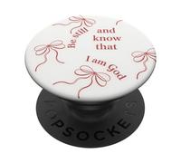 Be Still Christian Bible Verse Coquette Pink Bows Pattern PopSockets Adhesive PopGrip