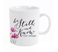 Be Still & Know That I Am God Floral Design White 15 Ounce Ceramic Coffee Mug