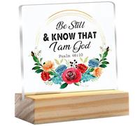 Be Still & Know That I am God Wood Block Sign,Bible Verse Desk Decor Scripture Art Psalm 46：10 Acrylic Plaque with Stand Bible Sign Christian Décor 4x4 Inch