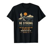 Be Strong and Courageous Joshua 1:9 Hiking Faith Value Graphic T-Shirt, Men, Black, L