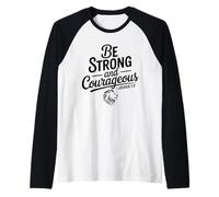 Be Strong Courageous Bible Verse Faith Motivation Christian Raglan Baseball Tee