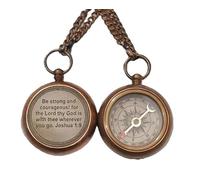 Be Strong & Courageous Engraved Locket Compass with Chain - Joshua 1:9 Quote Engraved Locket Compass