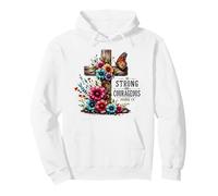 Be Strong Courageous Joshua 1:9 Cross Floral Butterfly Pullover Hoodie