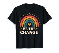 Be The Change Retro Rainbow Positive Message T-Shirt