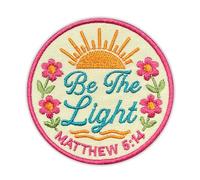 Be The Light Matthew 5:14 Embroidered Patch Christian Bible Verse Embroidery Patches Religious Jesus Faith Worship Iron On Sew On Patches for Clothes Backpacks Hats Jeans Adults Kids Gifts 3x3 in
