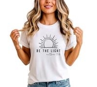 Be The Light Matthew 5 14 Womens T-Shirt Scripture Bible Verse Christian Faith Clothing Gift for Her S (8-10) White