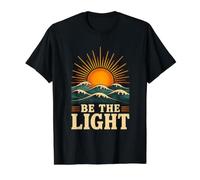 Be The Light Retro Ocean Waves Sunrise Positive Uplifting Value Graphic T-Shirt, Men, Black, S