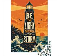 Be The Light Through The Storm Lighthouse Text Art 1000 Piece Jigsaw Puzzle, 38x26cm/1000pcs, for Adults, Quiet Home Activity, Focused Puzzle Time And Time at Home
