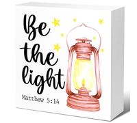 Be the Light Wood Block Sign,Bible Verse Desk Decor Scripture Art Decor Matthew 5:14 Desk Decor Wooden Bible Verse Sign Christian Desk Decor 5x5 Inch