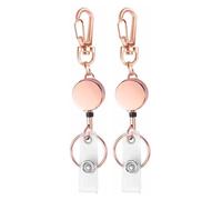BE-TOOL 2 Pack Retractable Key Chain, Heavy Duty Badge Reels, Rose Gold | Extendable Lanyard Clip, Metal Keychain, ID Carabiner Badge Holder, Durable Key Ring with 40cm Cord, for Keys, Name Card