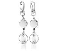 BE-TOOL 2 Pack Retractable Key Chain, Heavy Duty Badge Reels, Silver | Extendable Lanyard Clip, Metal Keychain, ID Carabiner Badge Holder, Durable Key Ring with 40cm Cord, for Keys, Name Card
