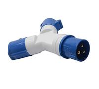 BE-TOOL 2-Way Splitter, 16A 220v IP44 2 Way 3 pin Industrial Site Plug & Wall Socket Waterproof IP44 Plug Connector Socket 2P+Earth Male/Female
