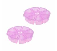 BE-TOOL 2Pcs 8 Grids Clear Bead Storage Box, Pink Embroidery Thread Storage Box Round Plastic Organizer Box for Jewelry Bead Gem Craft Medicine Sewing Fishing Baits Small Accessories Case