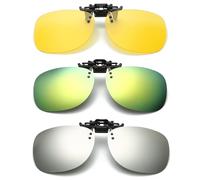 BE-TOOL 3PCS Clip On Sunglasses, Anti-Glare Clip On Sunglasses, UV Protection Flip-Up Function Driving Style Glasses For Men Women Driving Travel Outdoor Sport (J)