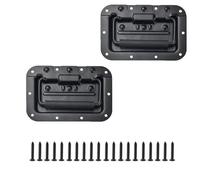 BE-TOOL Black 2 Pack Recessed Spring Loaded Speaker Handles, Rectangle Pull Handle with 20 Screws Hardware for Toolbox Replacement