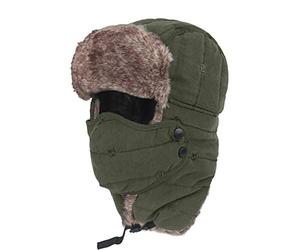 BE-TOOL Green Unisex Winter 3-in-1 Bomber Hat with Neck Warmer, Ear Flap, and Removable Full Face Cover, Windproof Trapper Hat for Skiing Cycling