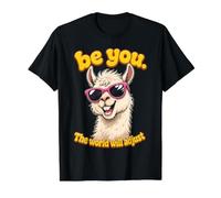 Be You The World Will Adjust Llama Sunglasses Smile Value Graphic T-Shirt, Men, Black, S