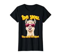 Be You The World Will Adjust Llama Sunglasses Value Graphic T-Shirt, Women, Black, M