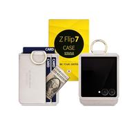 ㆍBE YOUR SANTAㆍBE YOUR SANTA [BeYourSanta] Galaxy Z Flip 7 Case with Ring - Avant-Garde Handmade Saffiano Vegan Leather Case, Anti-Scratch Hinge Protection, Made in Korea (3 Pockets, Cream Beige)