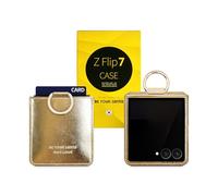 ㆍBE YOUR SANTAㆍBE YOUR SANTA [BeYourSanta] Galaxy Z Flip 7 Case with Ring - Avant-Garde Handmade Saffiano Vegan Leather Case, Anti-Scratch Hinge Protection, Made in Korea (1 Pocket, Fortuna Gold)