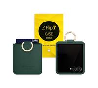 ㆍBE YOUR SANTAㆍBE YOUR SANTA [BeYourSanta] Galaxy Z Flip 7 Case with Ring - Avant-Garde Handmade Saffiano Vegan Leather Case, Anti-Scratch Hinge Protection, Made in Korea (1 Pocket, Deep Green)