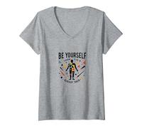 Be Yourself Everyone Else is Already Taken Motivational V-Neck T-Shirt, Women, Heather Grey, L