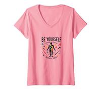 Be Yourself Everyone Else is Already Taken Motivational V-Neck T-Shirt, Women, Pink, S