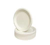 Be4Ever Pack of 50 Round 9 inch Disposable Plates Super Rigid Bagasse Plates Set Eco-Friendly, Sugarcane Strong Party Plates Heavy Duty Biodegradable and Compostable Dishes for BBQ Party Picnic