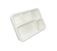 Be4Ever Sugarcane Bagasse 5 Compartment Plates Rigid & Durable Divided Disposable Plates for Hot, Cold, Wet & Oily Food Portion Control Plates Eco-Friendly (5 Compartment (Pack of 50))