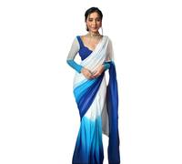 BE4ME.COM 1 Min Ready to Wear Floral Georgette Saree with Unstitch Blouse (Blue White)