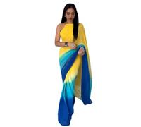 BE4ME.COM 1 Min Ready to Wear Floral Georgette Saree with Unstitched Blouse (Yellow Blue)