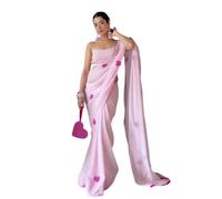 BE4ME.COM 1 Min Ready to Wear Pink Heart Floral Georgette Saree with Unstitch Blouse