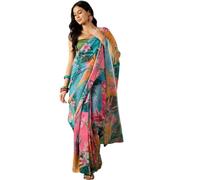 BE4ME.COM 1 Minute Ready Printed Chiffon Saree for Women Pre-stitched Sari with Unstitched Blouse (Multi Color)
