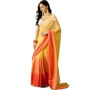 BE4ME.COM 1 Minute Ready Printed Chiffon Saree for Women Pre-stitched Sari with Unstitched Blouse (Yellow)